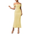 thumbnail image 1 of Vestido Maxi con Hombros Descubiertos, Corsé Fruncido, Ajustado, Vestidos Formales para Invitadas de Boda para Mujeres Amarillo L, 1 of 8