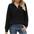 thumbnail image 2 of Riecok Long Sleeve Shirts for Women Fall Turn Down Collar Long Sleeve Chemise Loose Solid Top Lightweight Cozy Button Casual Blouses Black M, 2 of 4