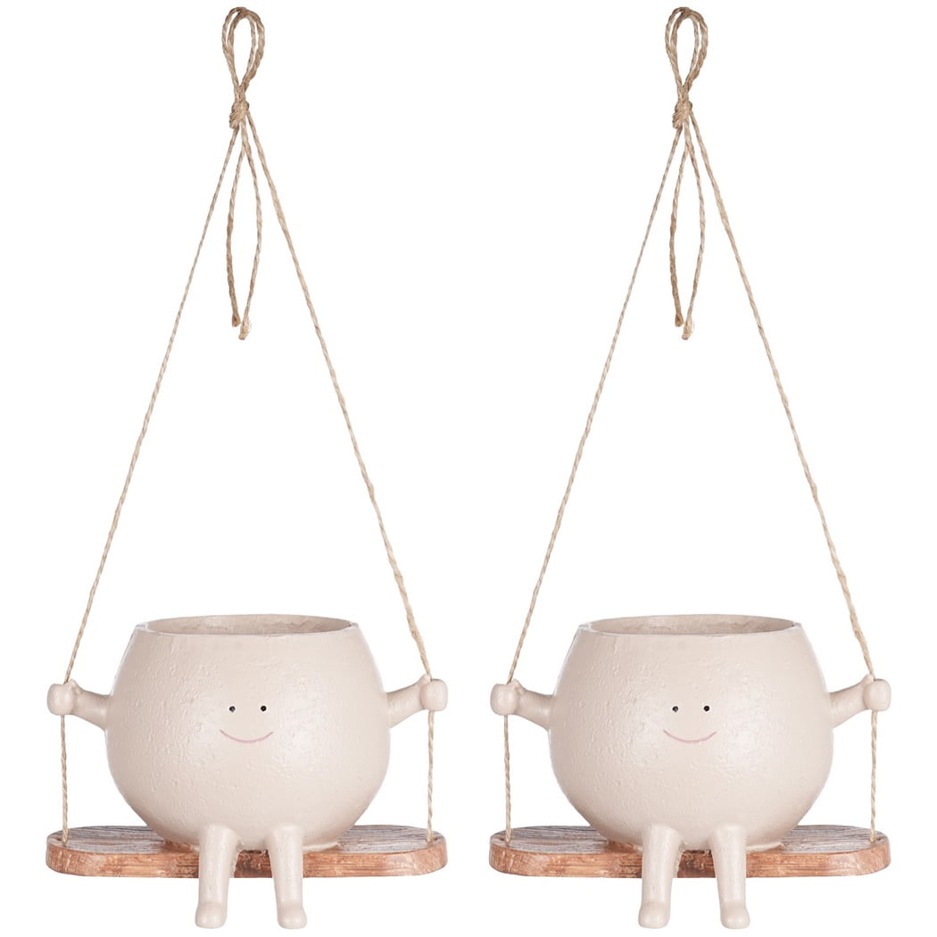 2 Pcs Swing Face Planter Pot Swing Flowers Pot Cute Hanging Swing Planter Resin Swing Plant Pot,Resin Hanging Head Succulent Pots for Home Garden Decor