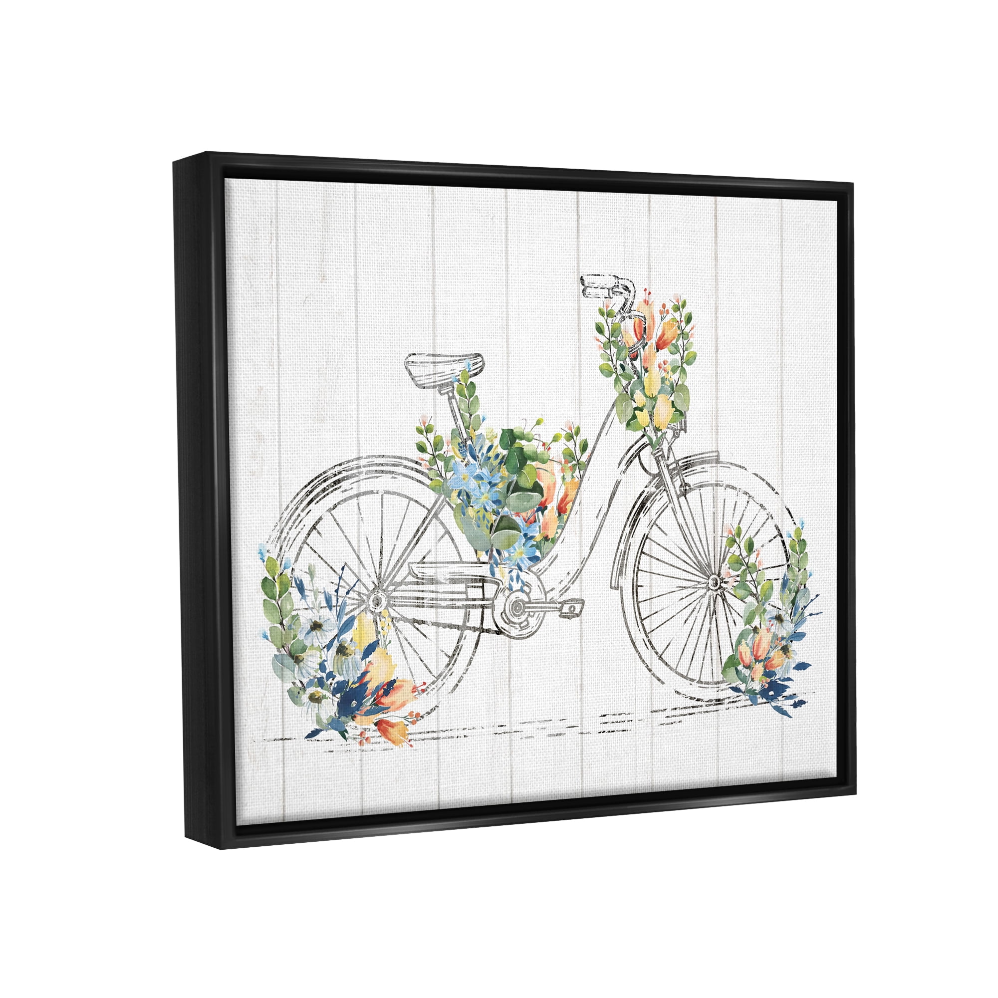 Stupell Industries Floral Country Bicycle Transportation Painting Black Floater Framed Canvas Art Print Wall Art, 31 x 25