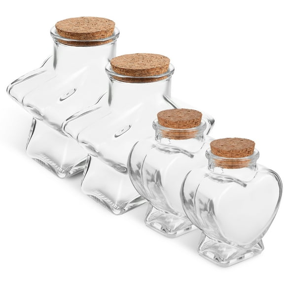 4 Pcs Small Glass Jars with Cork Lids Heart and Star Shaped Candy Jars Clear Storage Container Jars Wishing Bottles Drift Bottles Cookie Jars Craft Jars