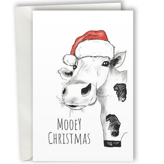 Mooey Christmas Card – Adorable Cow in Santa Hat – Perfect for Holiday Greetings, Blank Inside – Envelope Included