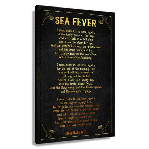Sea Fever Poem Wall Decor John Masefield Quote Wall Art Poetry Poster for Bedroom Contemporary Pictures for Kitchen Giclee Print on Canvas Artwork Framed 20x30 in
