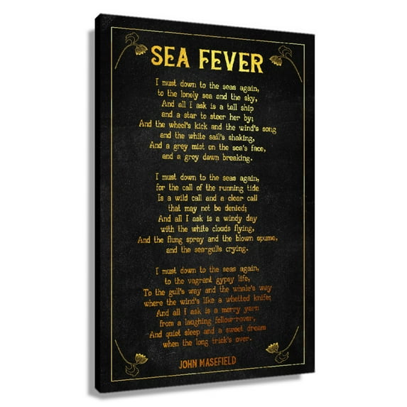Sea Fever Poem Wall Decor John Masefield Quote Wall Art Poetry Poster for Bedroom Contemporary Pictures for Kitchen Giclee Print on Canvas Artwork Unframed 12×18 in