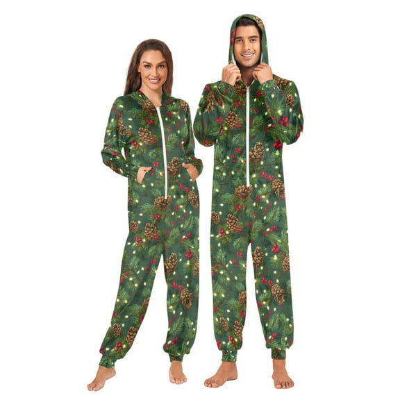 joogoo Pine Cone Leaves Christmas Unisex Adults Onesies Pajamas Jumpsuits L