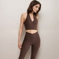 thumbnail image 4 of Women's Ribbed Halter Crop Tank Top with Deep V Neckline Seam Detailing - Brown, Small, 4 of 6