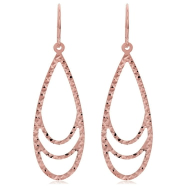 KoolJewelry 14k Rose Gold Diamond-cut Teardrop Dangle Earrings, 1.7"