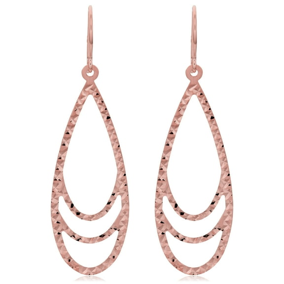 KoolJewelry 14k Rose Gold Diamond-cut Teardrop Dangle Earrings, 1.7"