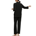 thumbnail image 5 of Xfvqtps Pajamas Set for Women Top and Pant Velvet Lace Open Front with Pearl Button Solid Color V Neck Long Sleeves Cozy Soft House Wear Casual Warm Winter Loungewear Black, 5 of 6