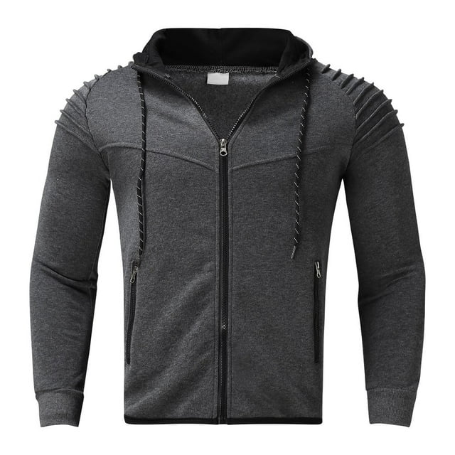 YOPTOP Cardigan à Capuche à Manches Longues Plié pour Hommes Automne, darkgray, L