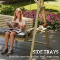 thumbnail image 5 of Outsunny 3 Seat Wooden Porch Swing with Stand, Patio Swing Chair with Cushion, Natural Wood, 5 of 9