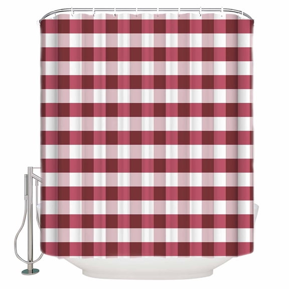 Burgundy White Shower Curtain, 36" x 72", Buffalo Plaid Texture Waterproof Bathroom Curtain Washable Shower Curtain Set with 12 Hooks