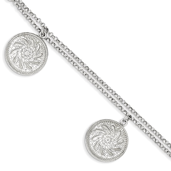 Beautiful Sterling Silver Rhodium Plated Diamond Cut Hollow Discs Bracelet
