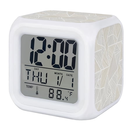 Abstract Beige Cream Digital Alarm Clock for Bedrooms, Smart LED Alarm Clock with 7 Color Changing Night Light, Geometric Line Triangle Silent Wake Up Clocks for Sleep Study Cooking 3.2x3.2