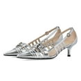 thumbnail image 3 of YDN Women Pointed Toe Cutout Strappy Pumps Metal Studded Buckle Kitten Low Heels Formal Work Event Date Shoes Size 7 Silver, 3 of 5