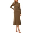 thumbnail image 2 of INSPIRE CHIC Women's Dress Sweater Turtleneck Long Sleeve Stretch Flowy Ribbed Knit Maxi Dress L Dark Brown, 2 of 6