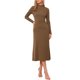 thumbnail image 2 of Vestido de suéter de cuello alto de manga larga para mujer Inspire Chic, maxi de punto acanalado elástico y fluido, talla XS, marrón oscuro, 2 of 6
