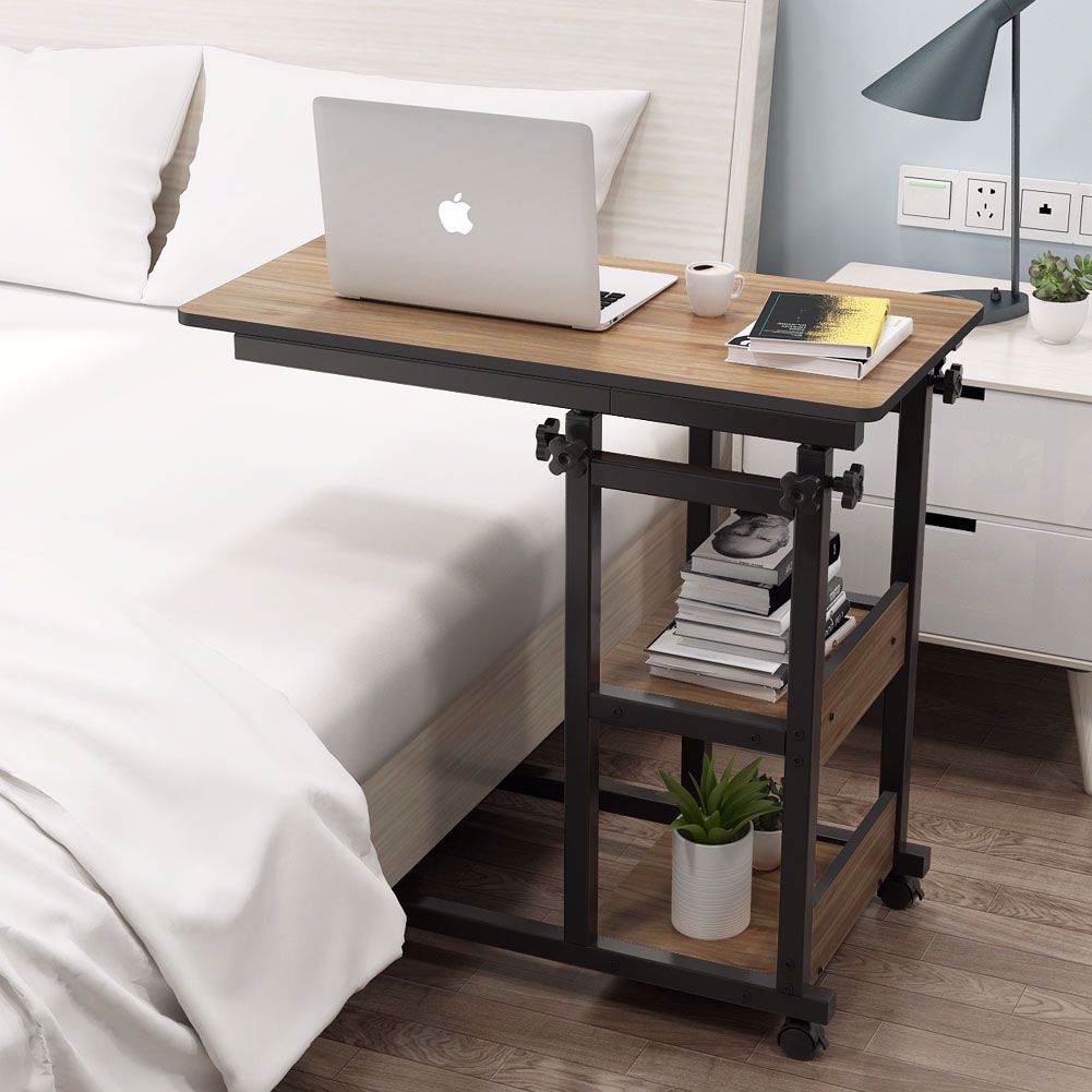 TribeSigns Snack Side Table, Mobile End Table Height Adjustable Bedside Table Laptop Rolling Cart C Shaped TV Tray with Storage Shelves for Sofa Couch - image 3 of 8