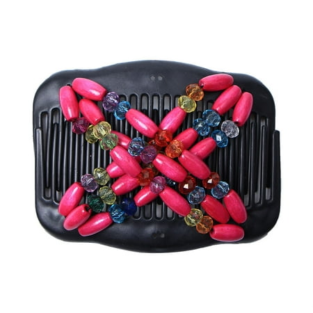 Retro Wooden Beads Magic Hair Comb Double Row Hairpin Insert Women Hairstyle