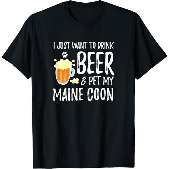 Beer and Pet Maine Coon T-Shirt for Maine Coon Cat Mom T-Shirt men and women can wear, black, white, gifts