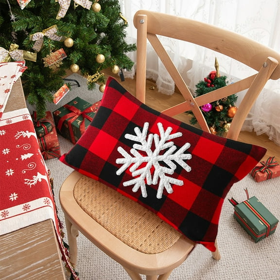 Viflosae Pillow Covers Christmas Red And Black Plaid Embroidery Pillow Cushion Cushion Cover Christmas Style Bedroom Living Room Pillow Without Core Christmas Decorations