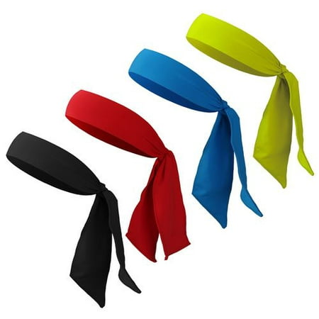 AkoaDa 4 Pcs Sports Head Tie, Adjustable Sweatband Head Ties Hairband for Running Working Out Tennis Karate