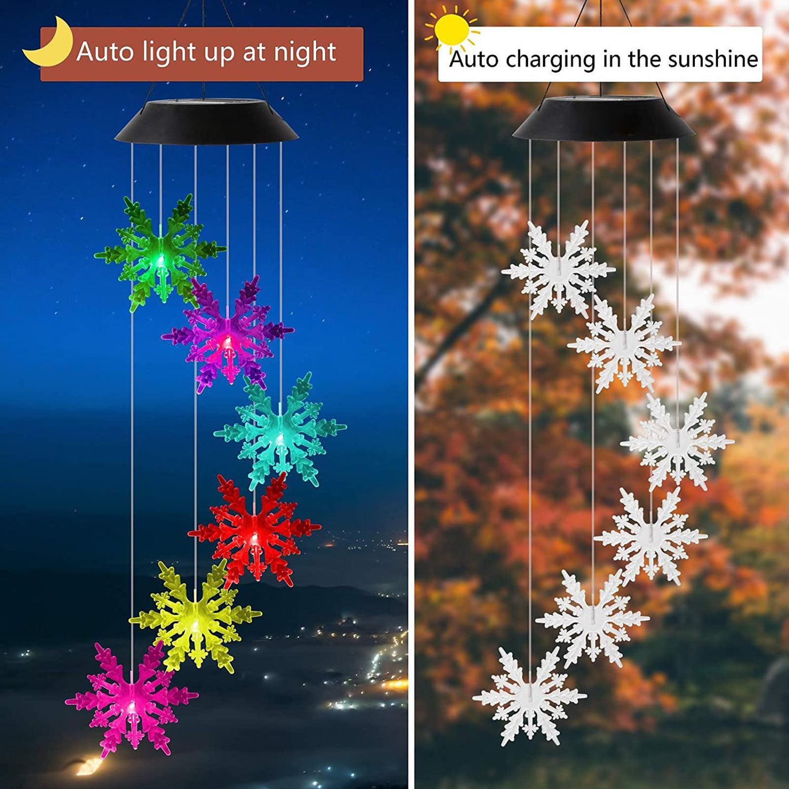 SnowflakesLED Color-Changing Power Solar Wind Chimes Yard Home Garden Decor US 