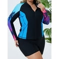 thumbnail image 6 of Charmo Womens Plus Size Long Sleeve Rash Guard Top Zipper Swimsuit Swim Shirt, 6 of 6