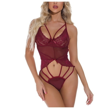 

Sehao Sleep Dress for Women Sexy Lace One-Piece Lingerie Babydoll Deep V Teddy Bodysuit Nylon Night Dress for Women Sleepwear