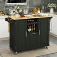 thumbnail image 2 of Costway Rolling Kitchen Island Utility Serving Cart with Drop Leaf Wine Rack Drawer Black, 2 of 10