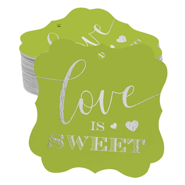 Inkdotpot Pack Of 50 Real Silver Foil Bracket Shape Paper Tags Love Is Sweet Wedding Favor Hang Tags