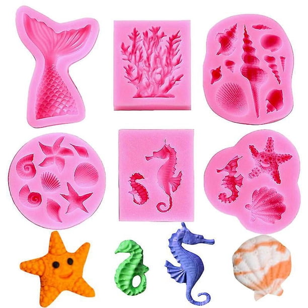 Molde de silicona XL YONGSHENG para tartas temática de sirena cola de sirena caballito de mar estrella de mar concha de coral tortugas marinas