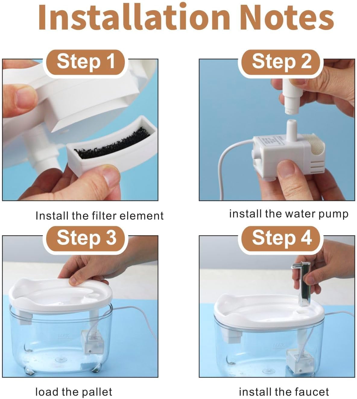 Cat Water Fountain - Automatic 50oz Pet Water Fountain for Cats Kitten Dogs, Pet Water Dispenser for Drinking with Silent Pump (Clear & White)