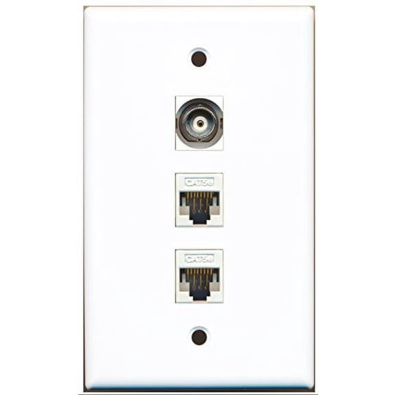 RiteAV - 1 Port BNC 2 Port Cat5e Ethernet White Wall Plate