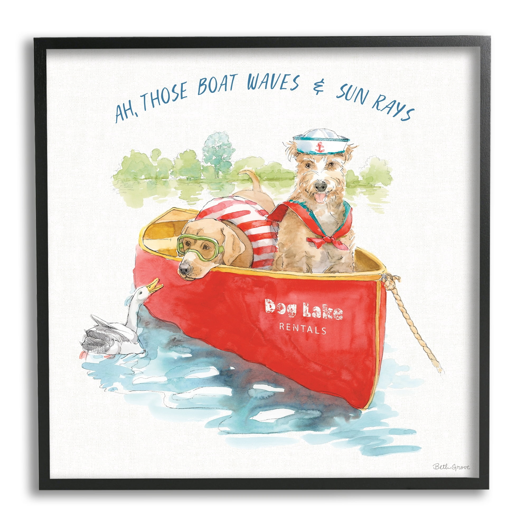 Stupell Industries Boat Waves Sun Rays Lake Phrase Sailor Dogs, 24 x 24,Design by Beth Grove