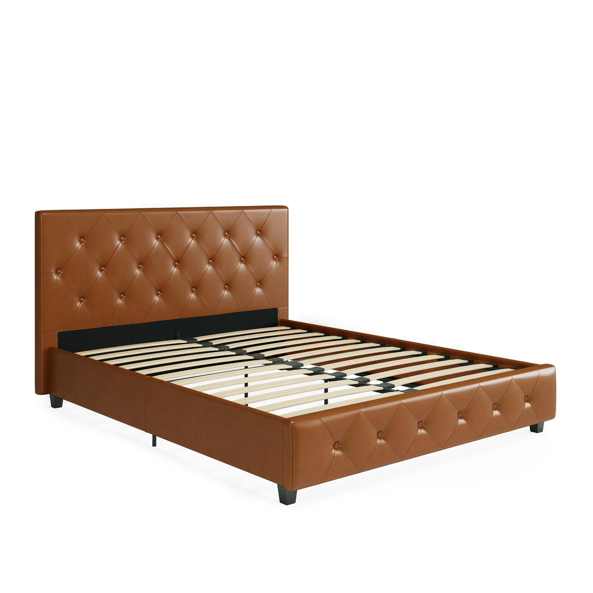 DHP Dakota Upholstered Platform Bed, Queen, Camel Faux Leather