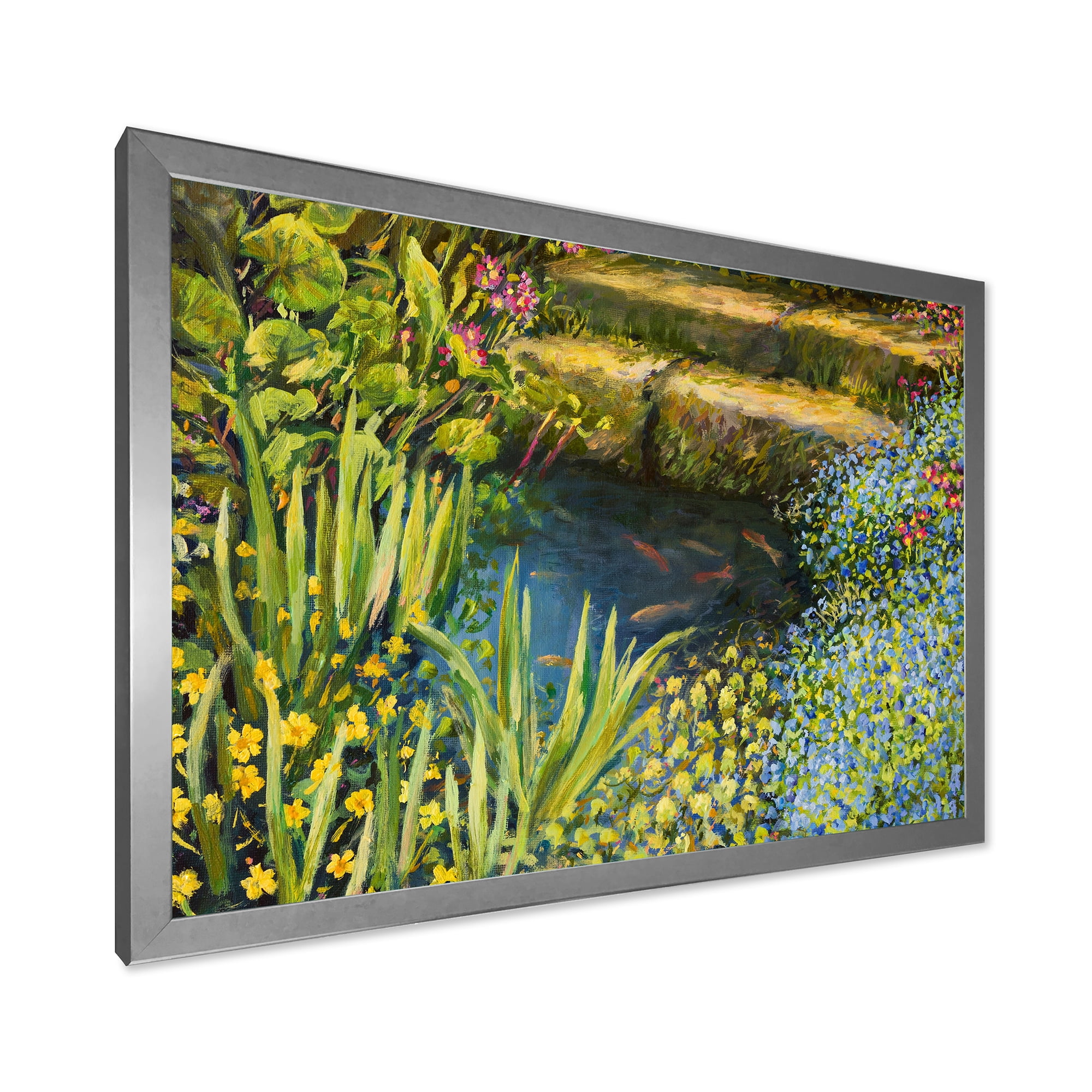 Designart 'Colorful Silence Flowers At The Lake Side' Lake House Framed Art Print