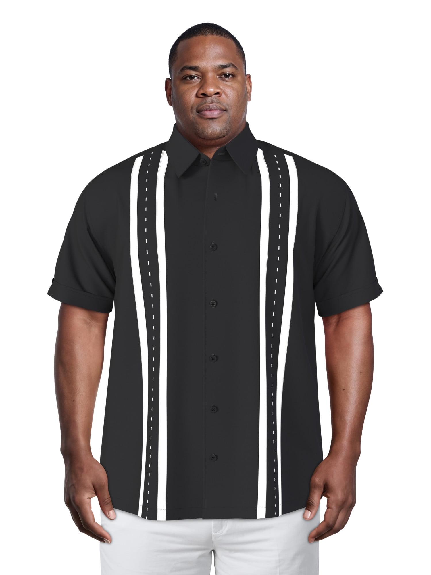 Havanera Men's and Big Men's Front Panel Point Collar Short Sleeve Button-Down Shirt, Sizes S-5XL