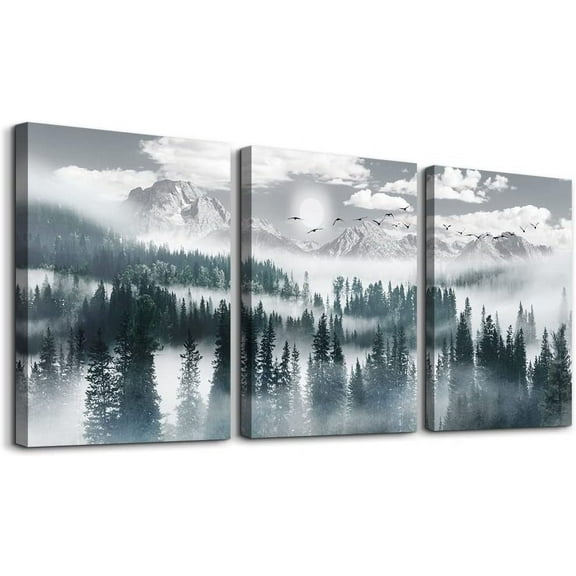 Foggy Forest Trees Landscape Wall Paintings Canvas Wall Art For Living Room Modern Wall Decorations For Bedroom Office Wall Decor Ready To Hang Wall Pictures Poster Prints Home Decor 3 Piece