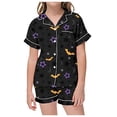 thumbnail image 3 of Tisuna Halloween Short Sleeve Pajamas Set For Kids Girls Bat Print Collared Tops And Shorts Pjs Set Loose Fit Casual Kids Halloween 2 Pieces Loungewear For Age 2-13 Years, 3 of 5