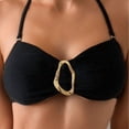 thumbnail image 5 of PWPSG Strapless Bandeau Bikini with Metal Ring Detail and Cross Over High Waist Bottom Two Piece Swimsuit Black L, 5 of 8