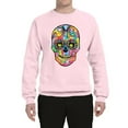thumbnail image 2 of Wild Bobby Dean Russo Colorful Sugar Skull Streetwear Unisex Crewneck Graphic Sweatshirt, Light Pink, X-Large, 2 of 5