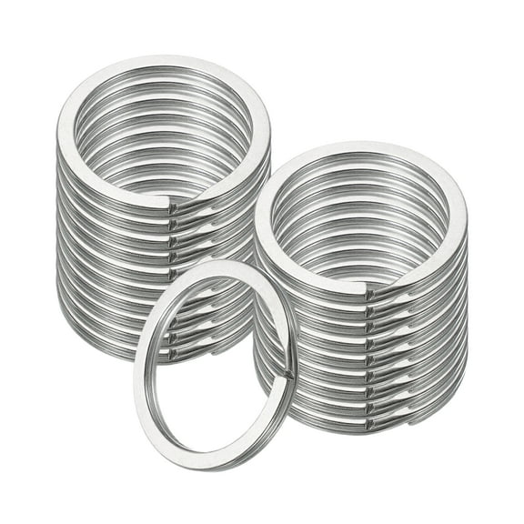 20pcs Split Keychain Rings, 32mm Round Flat Keyrings Stainless Steel Open Key Chain Ring Dog Tag Rings for DIY Keychain Craft Lanyard, 2.4mm Thick, Silver