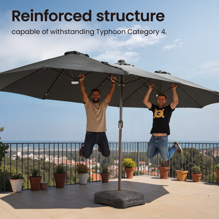 grey solar patio umbrella OVIOS LED Patio umbrella provides expansive 15ft shade WestinTrends 10 ft Outdoor Patio