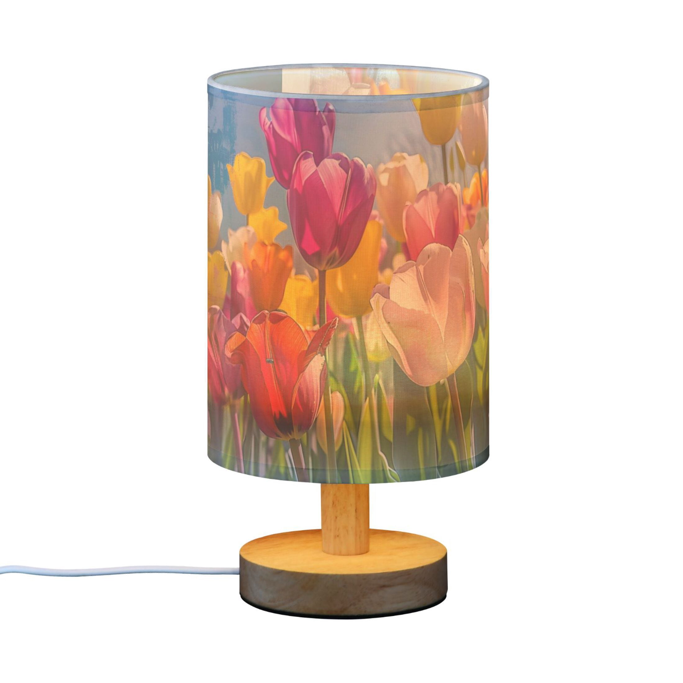 Tulips Oil Painting Table Lamp with USB Port LED Warm Light Lamp Night Light Home Decor