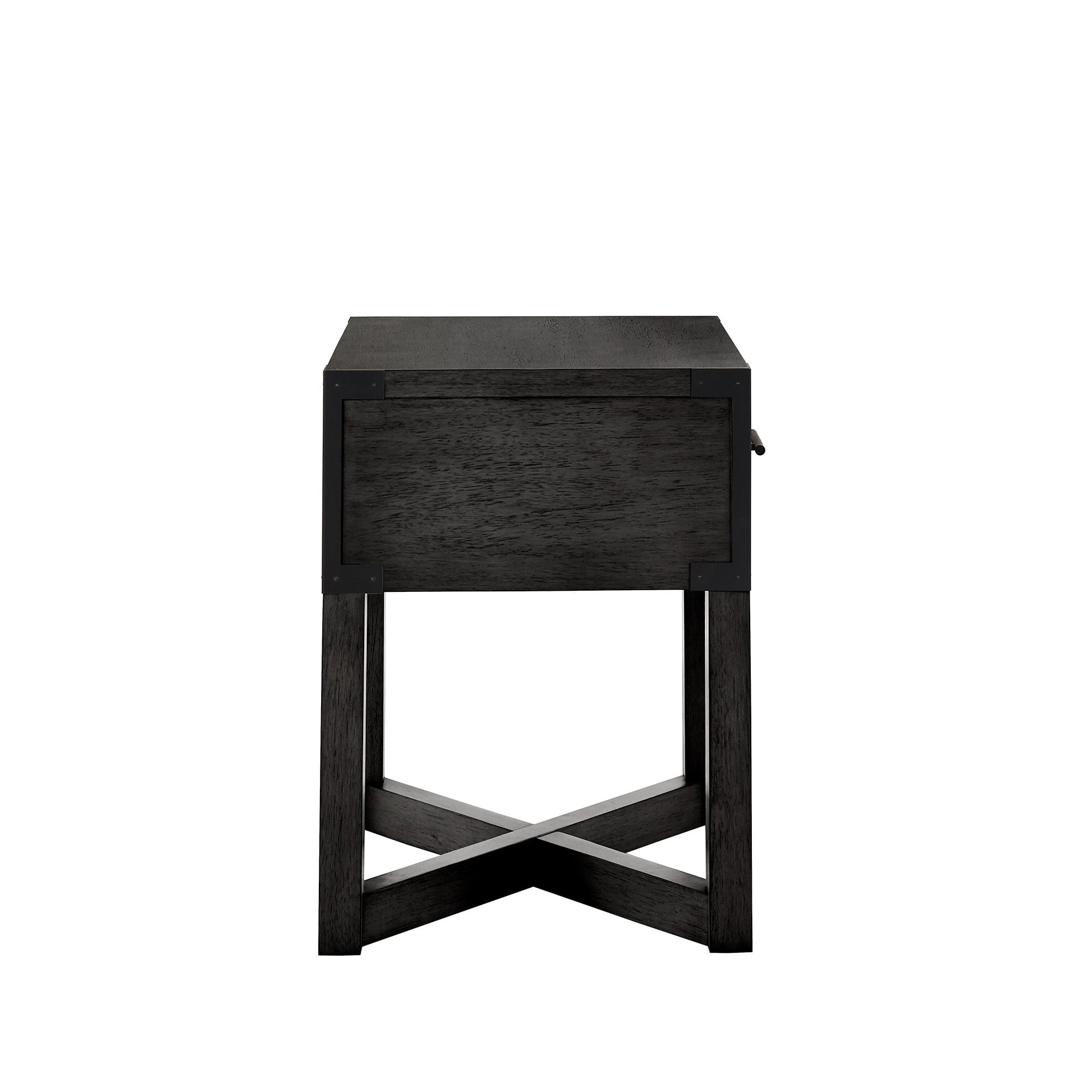 Weston Home Lompoc Wood Finish X-Base End Table with Drawer, Antique Black