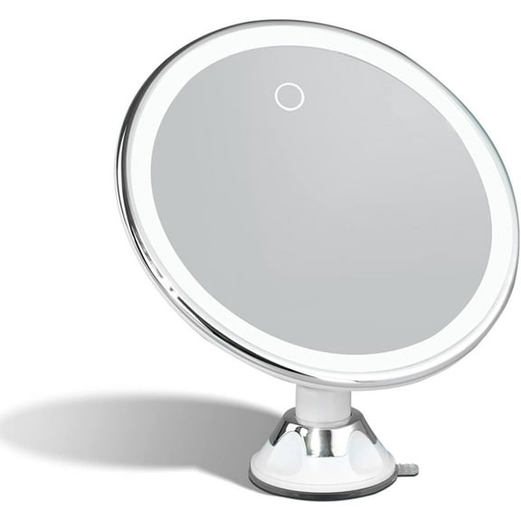 Rechargeable 10X Magnifying Makeup Mirror with 3 Light Settings - Large 8 inch Lighted Travel Vanity Mirror, Locking Suction Cup, 40pcs Dimmable LEDs, 12 Hours Battery Life - Luna 2