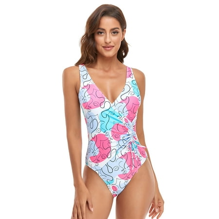 

Ma&Baby Women Bikini Romper Sleeveless Deep Neck Solid Color / Flower Swimming Bodysuit