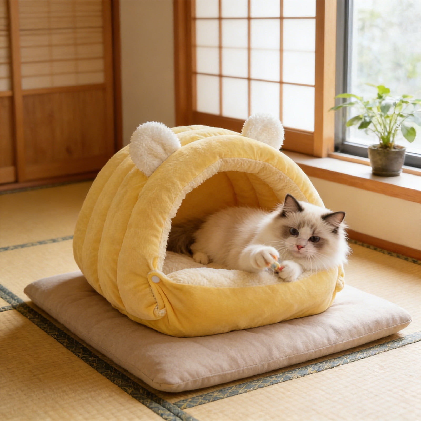 Removable and Washable Winter Closed-Off Cat Bed, 2026 New Indoor Cat Bed Cave Style, Cute House Pet Nest Warm Soft Cat Tent, Foldable Thick Dog Sleeping House for Puppy and Kitty