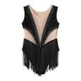 thumbnail image 6 of TSSOE Little Kids Girls Latin Dance Skating Dress Shiny Fringed Leotard Sheer Mesh Tassel Bodysuit Performance Costume Black 16, 6 of 7